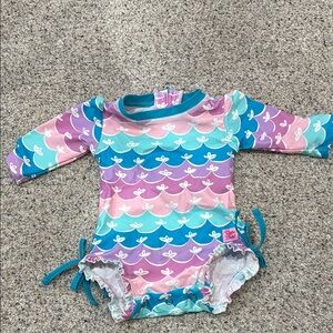 Girls Long Sleeve Mermaid Scallop One-Piece Swimsuit